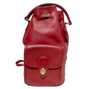 Vintage COACH Red Glove Tanned Leather Large Sling Backpack Knapsack COA 9992